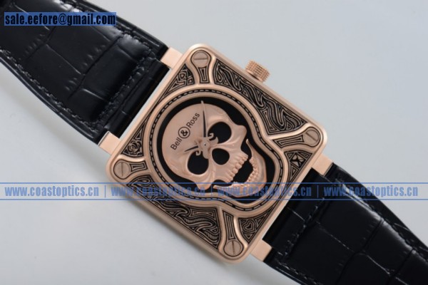 1:1 Bell & Ross BR 01 Burning Skull Watch Rose Gold (AAAF) - Click Image to Close